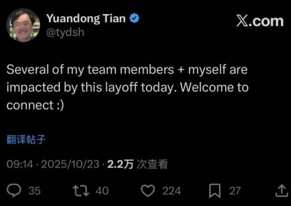 安信策略 太疯狂了！Meta裁员裁到田渊栋头上，连组员一锅端