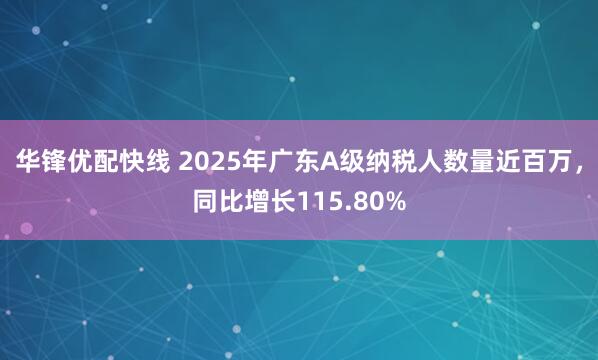 华锋优配快线 2025年广东A级纳税人数量近百万，同比增长115.80%